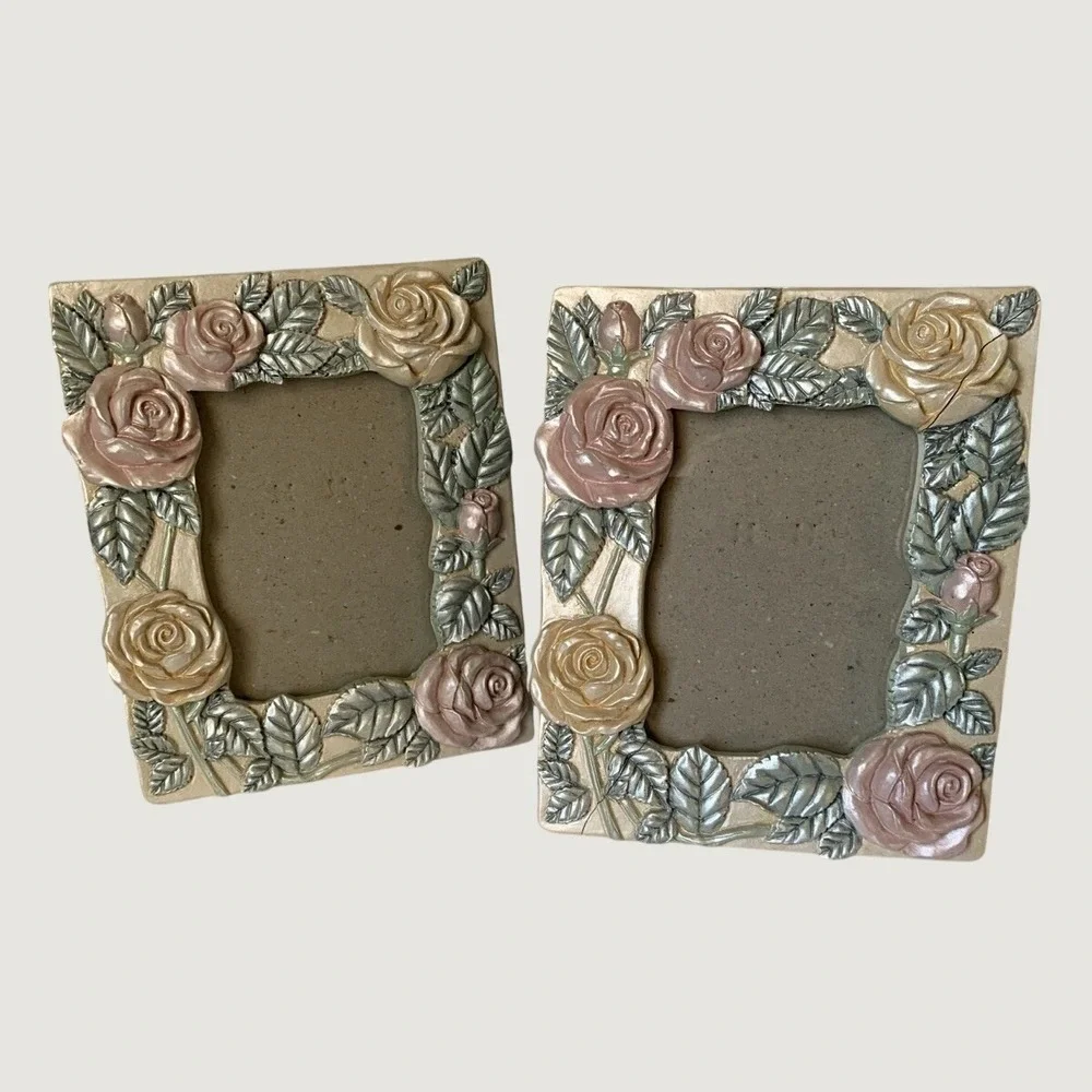 Figi Graphics Vintage Picture Frame Set 2 1990 Rose Floral Pink Cream PF-GN-34